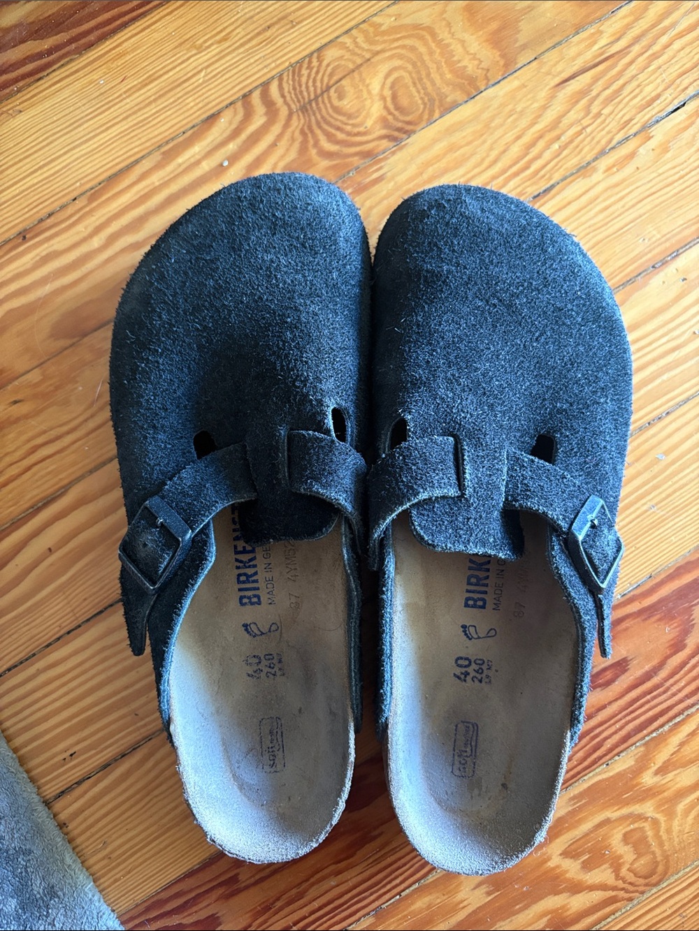 Birkenstock Black Suede Slip-On Clogs with Buckle